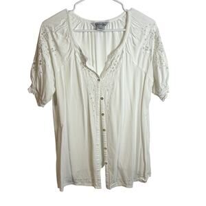 Fresco Eyelet Blouse Womens Size Small White Rayon